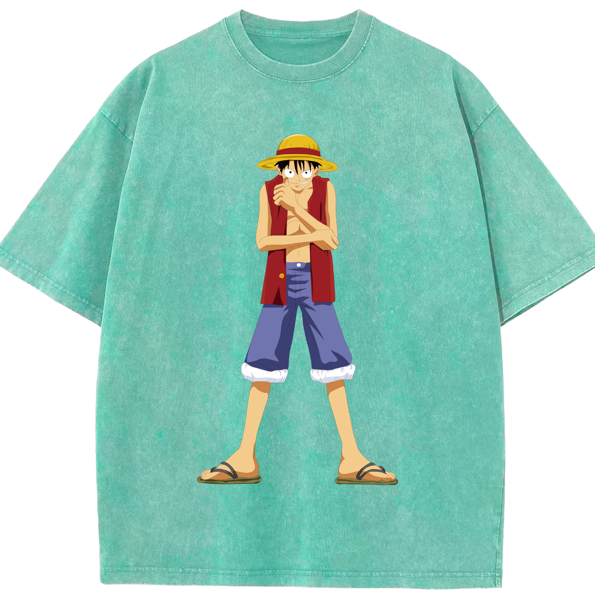 ワンピース モンキー・D・ルフィ ONE PIECE Monkey D. Luffy 綿100% ヴィンテージ風 半袖Tシャツ（フロントプリント）